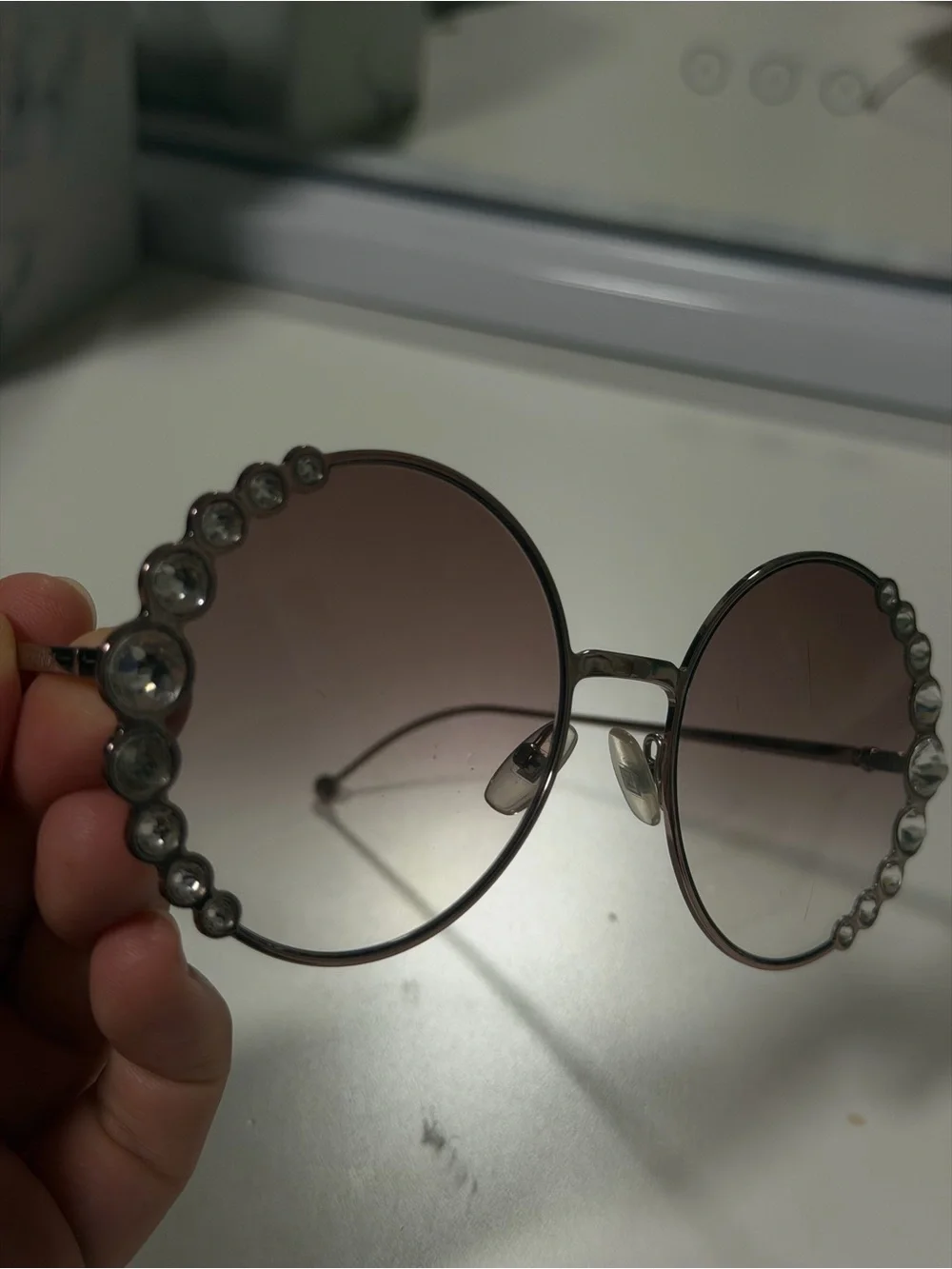 Fendi Pink Round Sunglasses with Pearl Trim